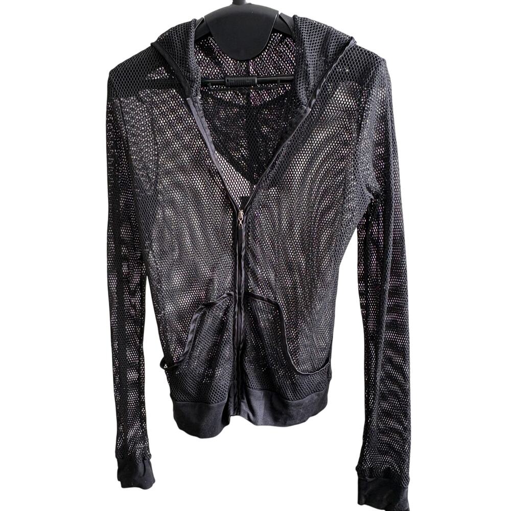Vintage Y2K Victoria’s Secret Black Mesh full zip Hoodie Women M going out, swim